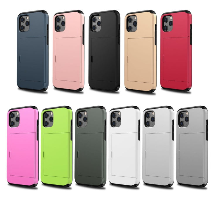 Etui na telefon z suwakiem i schowkiem na karty – kompatybilne z iPhone 12, iPhone 11