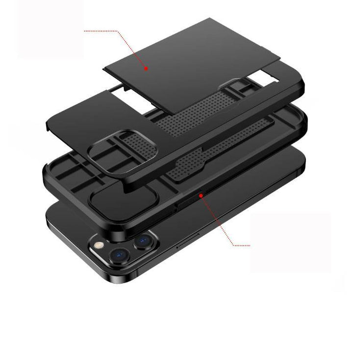 Etui na telefon z suwakiem i schowkiem na karty – kompatybilne z iPhone 12, iPhone 11